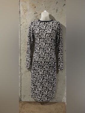 Goodtime USA Black & White Floral Long-Sleeve Sheath Dress - Size L